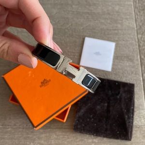 Hermès Black & Silver H Clic enamel Bracelet PM